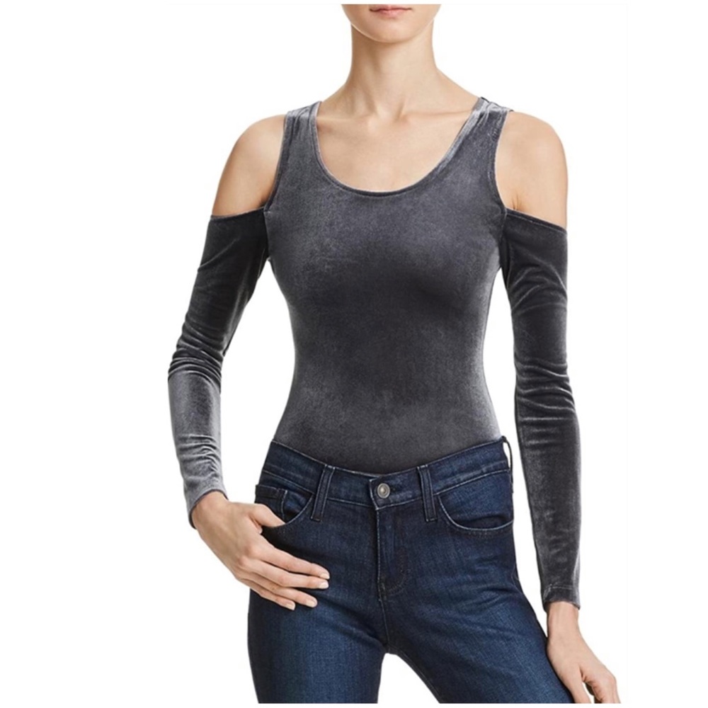 Sunset + Spring Velvet Long Sleeve Cold Shoulder Bodysuit